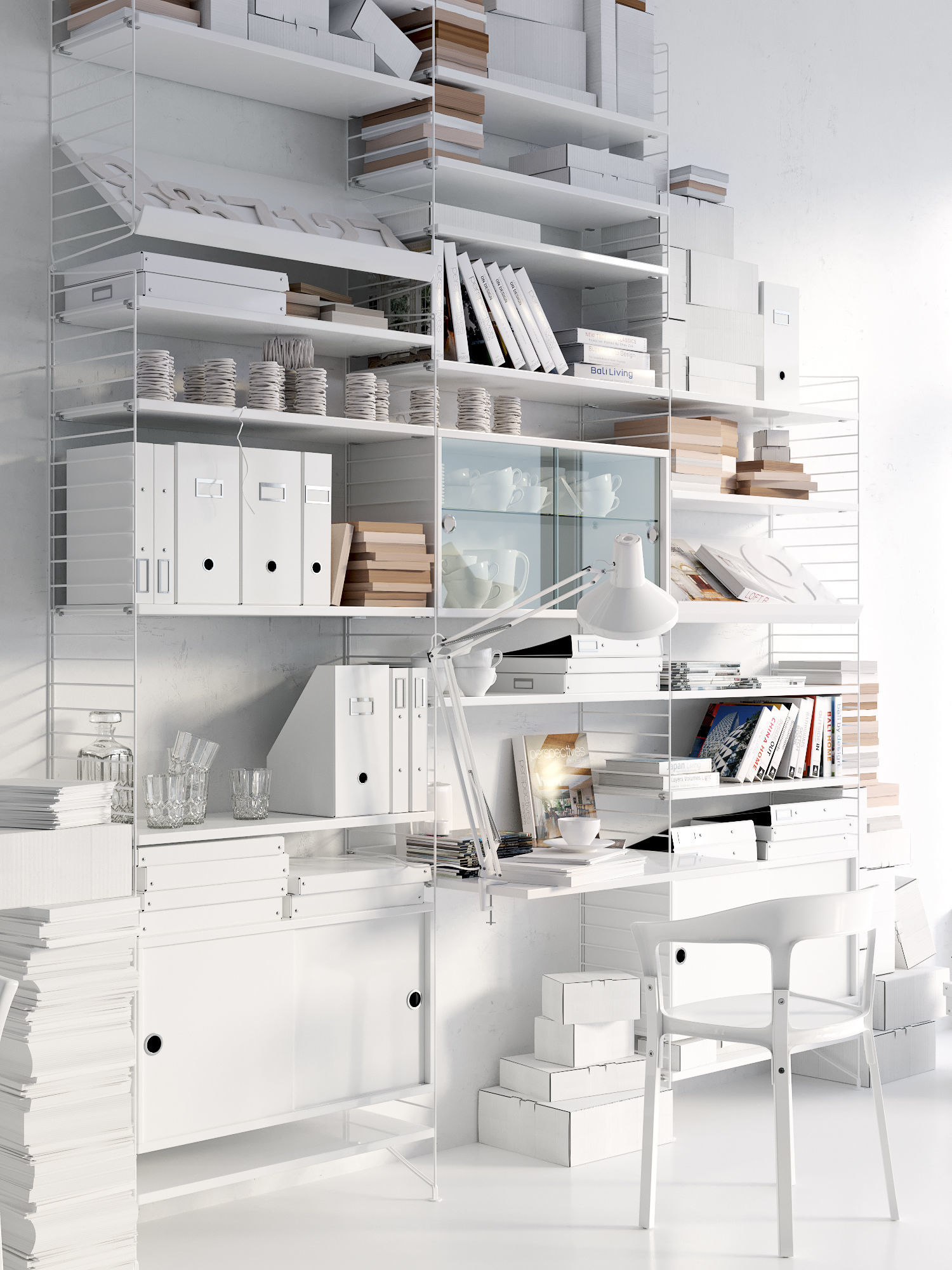 String system bookshelf with workspace 3D model_8