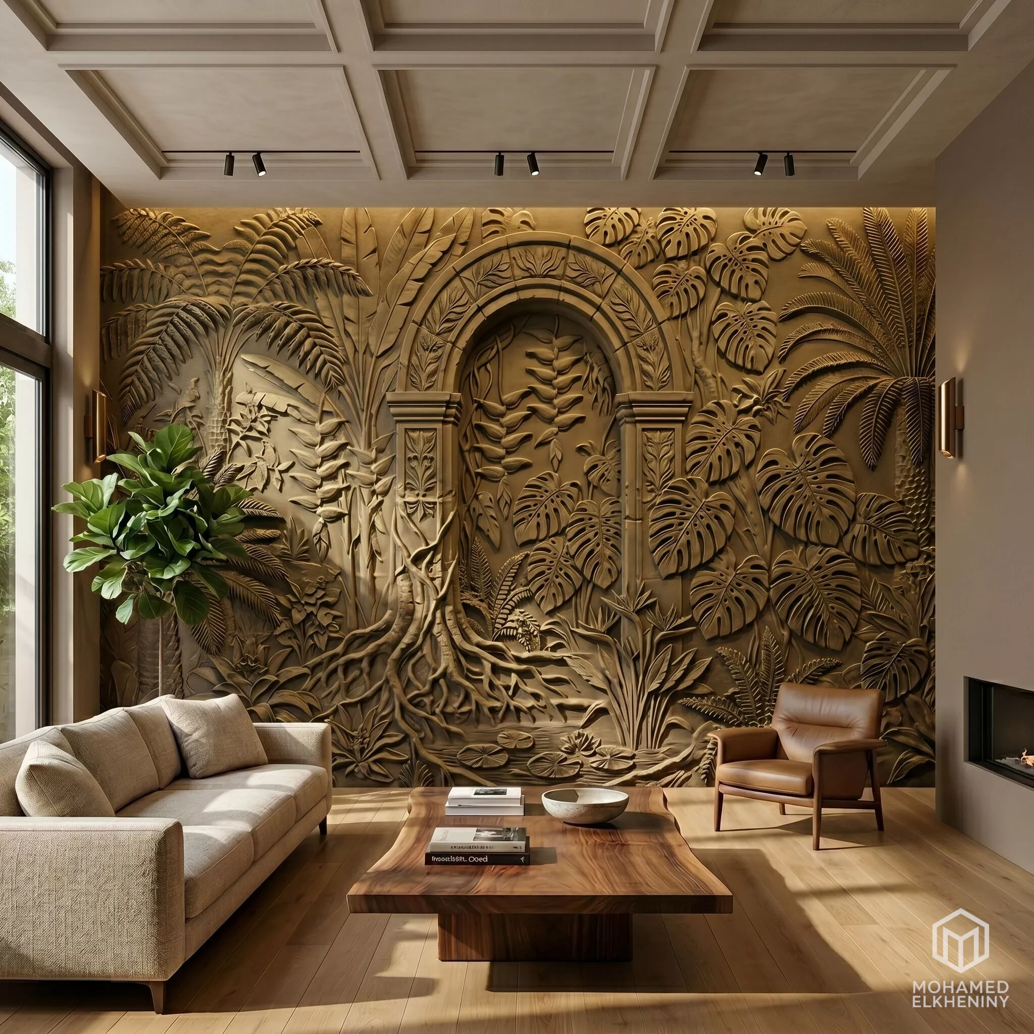 Modern Tropical Relief wall decor Relief STL Mural CNC 446 3D model