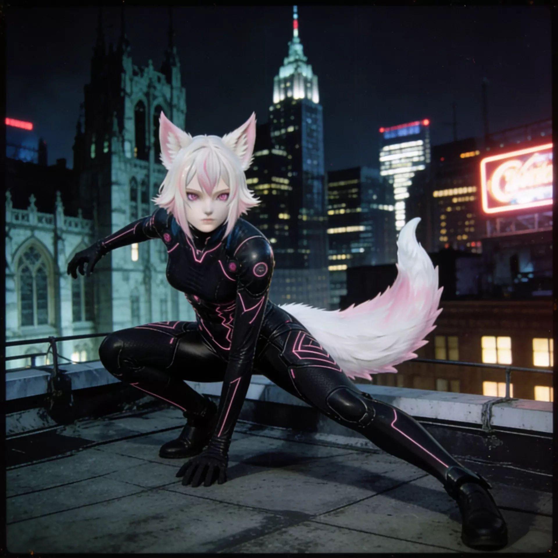 Mimi Cyber Catgirl Combat Pack 2 Poses TPose A et Pose Fixe 3D model