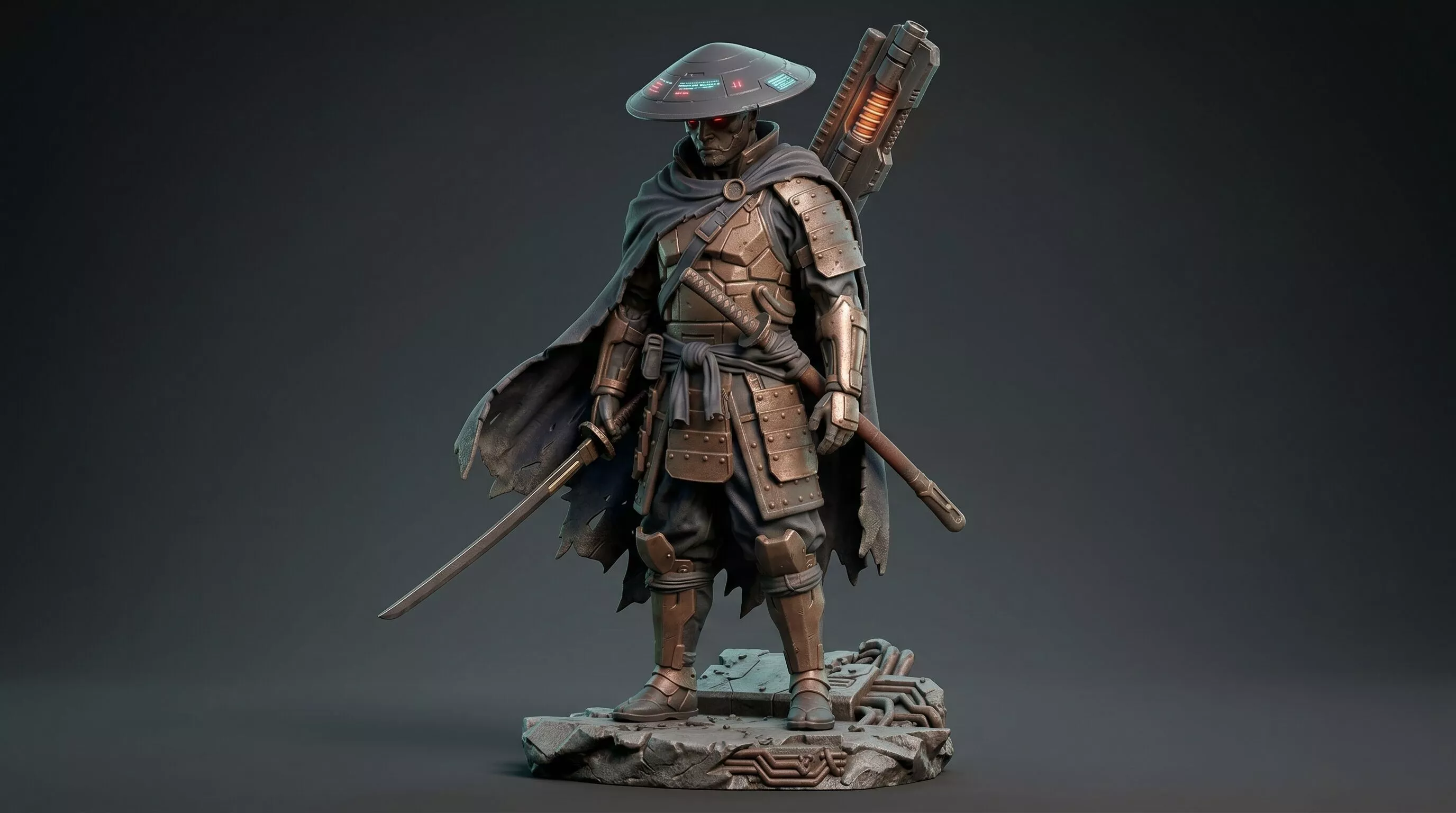 Cyberpunk Samurai Miniature Sci Fi Ronin Warrior 3D print model