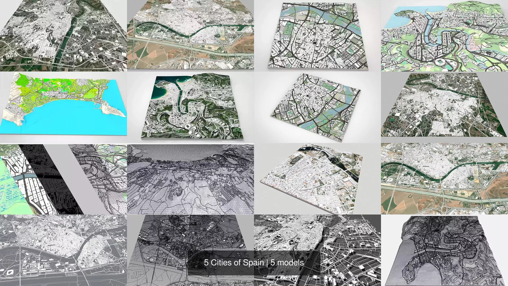 5 Cities of Spain 3D Model Pack