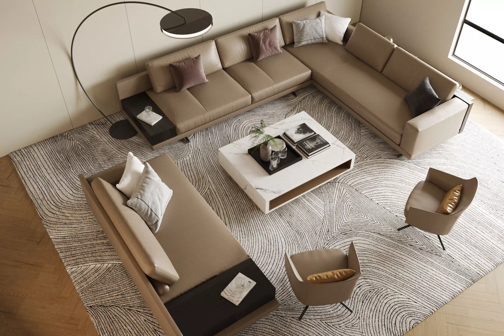 Sofa and coffee table combination in the living room 3D model