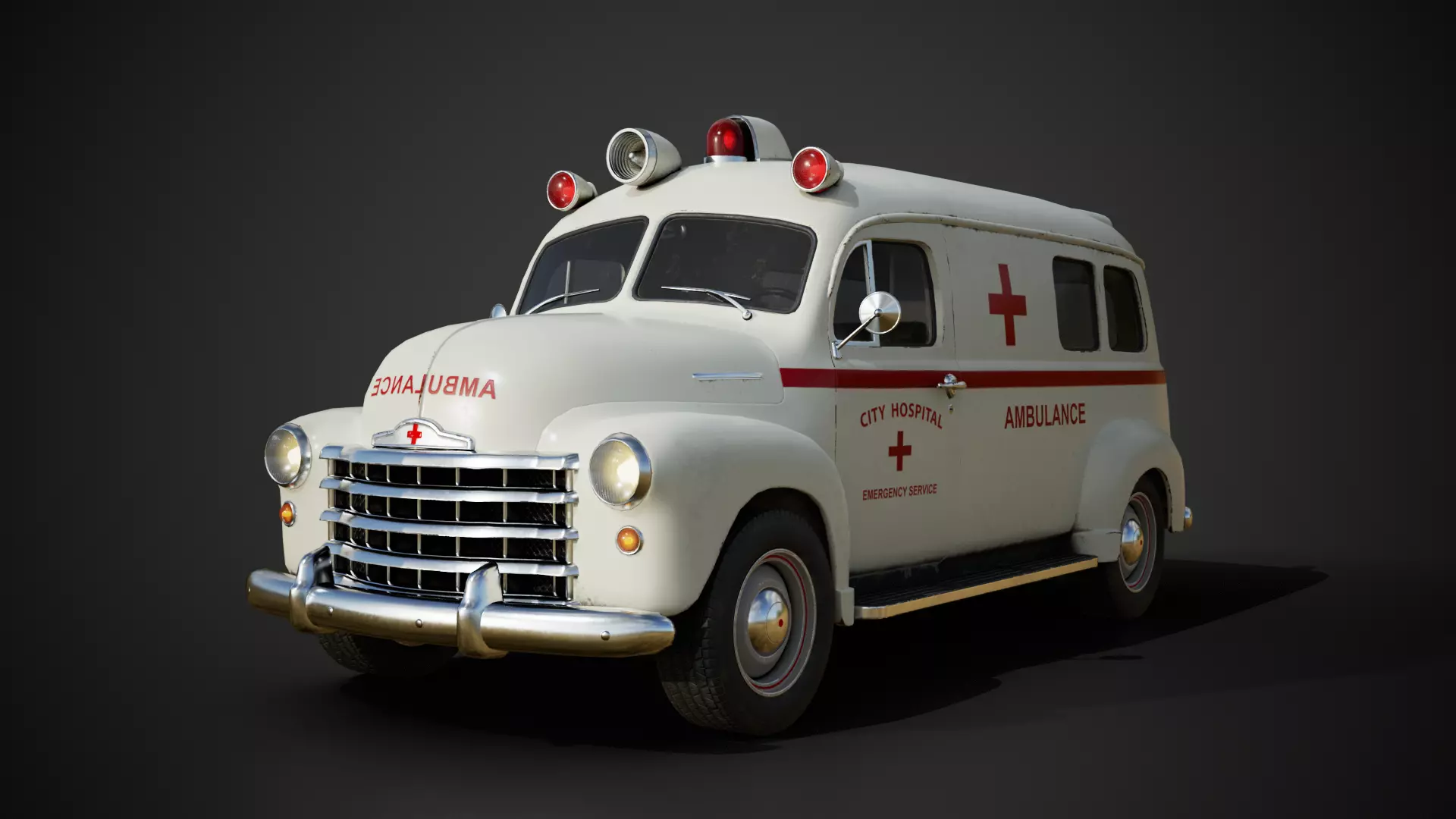 Retro Ambulance Car Game-Ready Low-poly 3D model