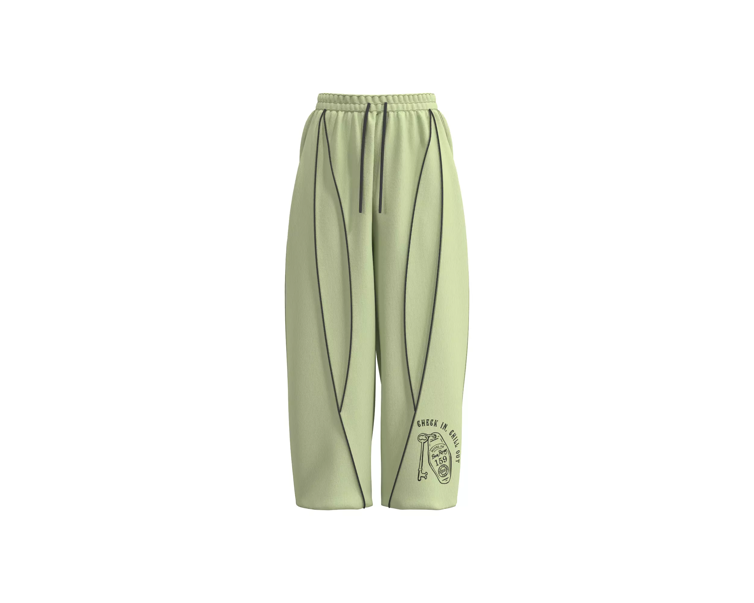 Mens jogger with cut and sew piping and graphic detailing 3D model