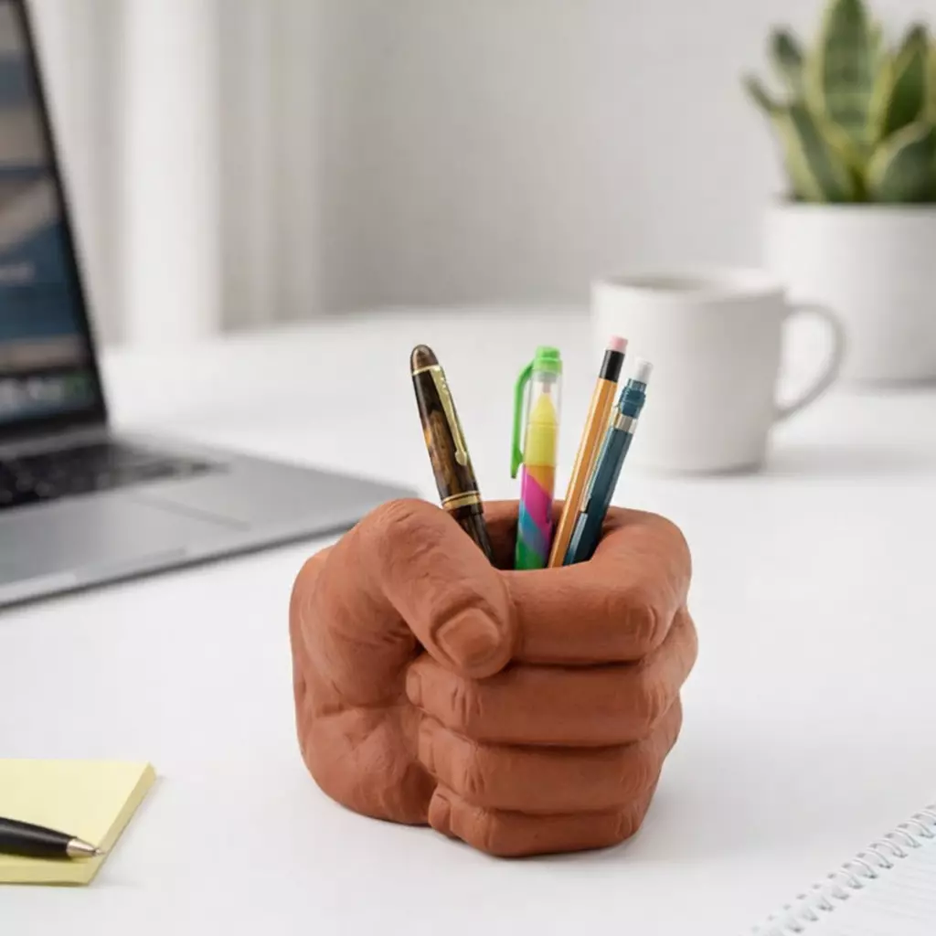 Realistic Hand Pen Holder STL 3D model
