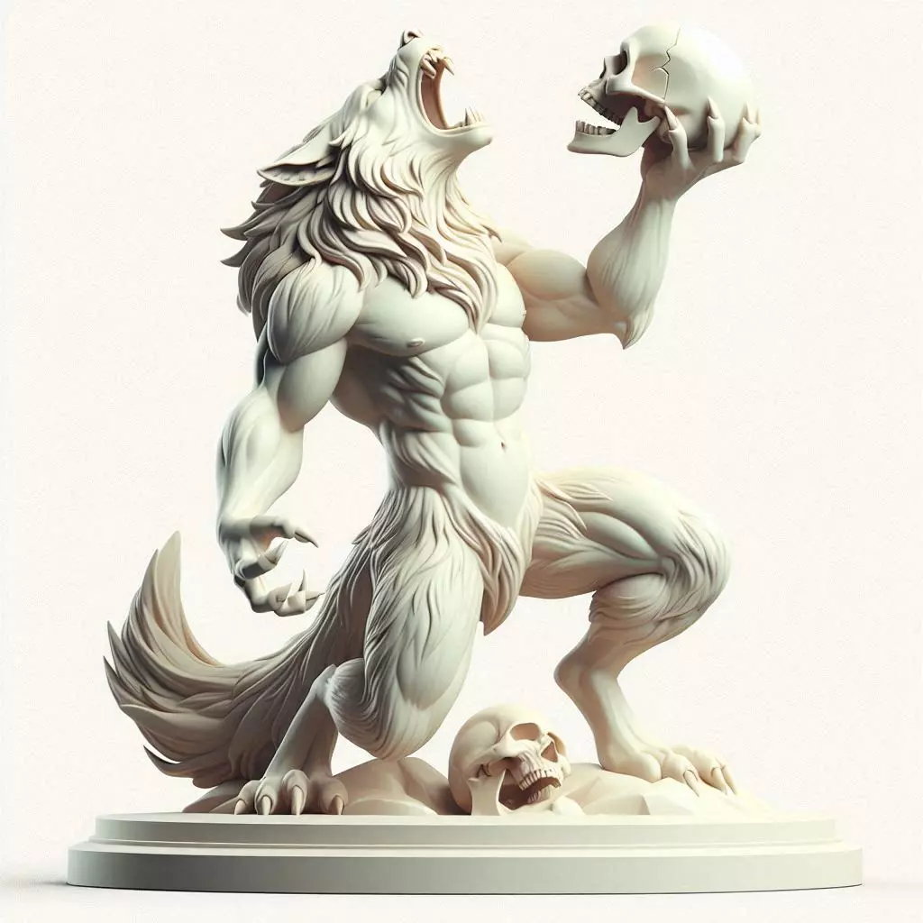 4202 Ivory Werewolf Howling with Skull 3D Model STL DND 3D print model