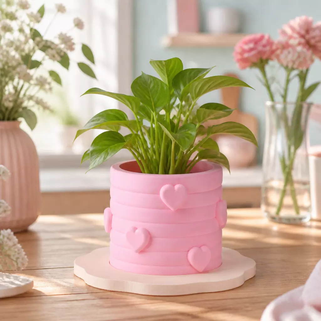 Sweetheart Planter Pink Planter Pot with Cute Heart Details 3D print model