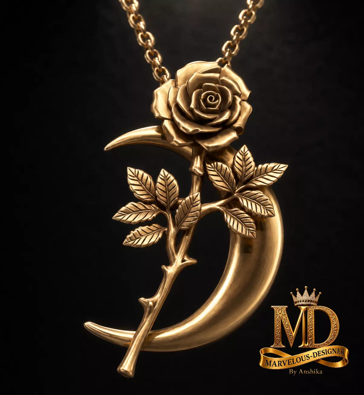 Rose Crescent Moon Pendant 3D print model
