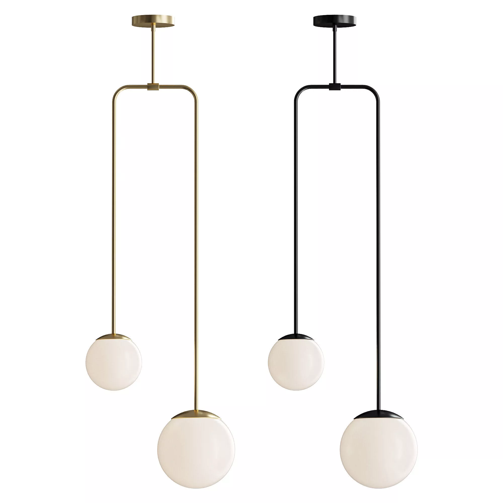 Modern brass chandelier with two shades 3D model