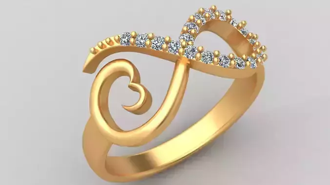 Fashionable Infinity Heart Diamond Gold Ring 3D print model