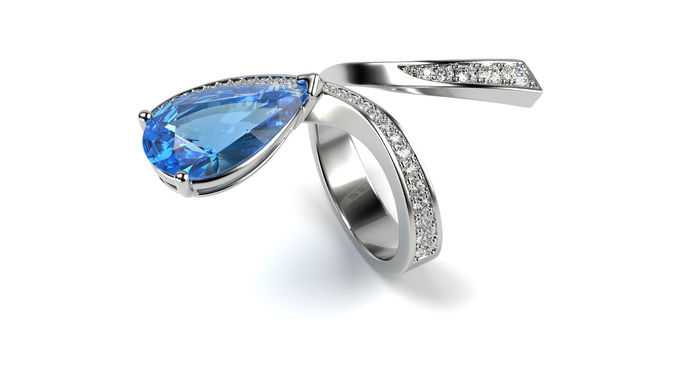 Scavia ring with pear gem 3D print model