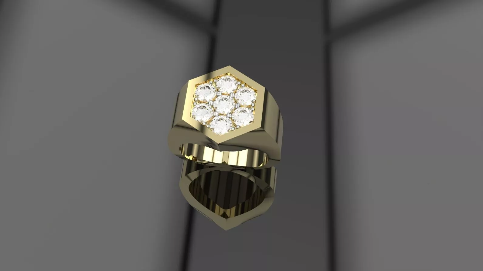 Hexagonal Diamond Cluster Signet Ring 3D print model