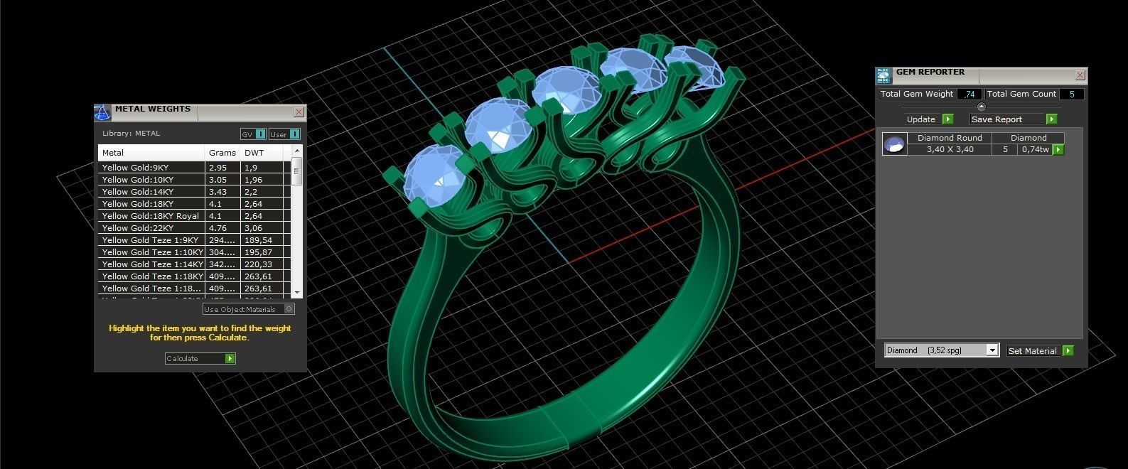 5 Diamond 3D Ring Model Printable  Free 3D print model_3
