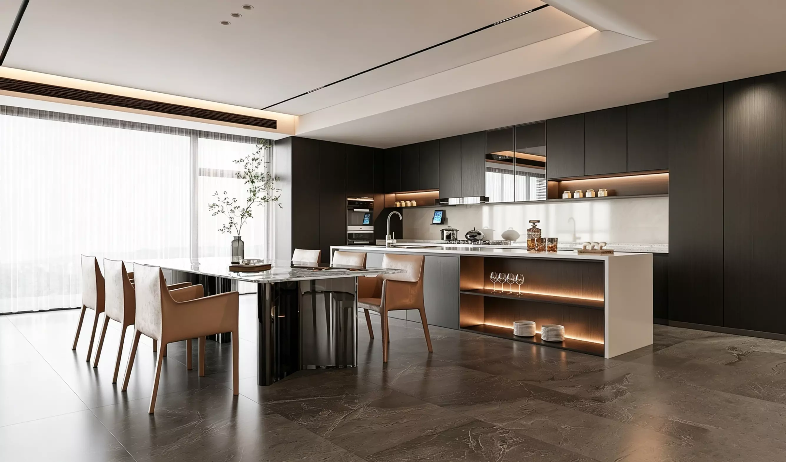 Modern Open Kitchen and Dining Room 3D Model 3D model