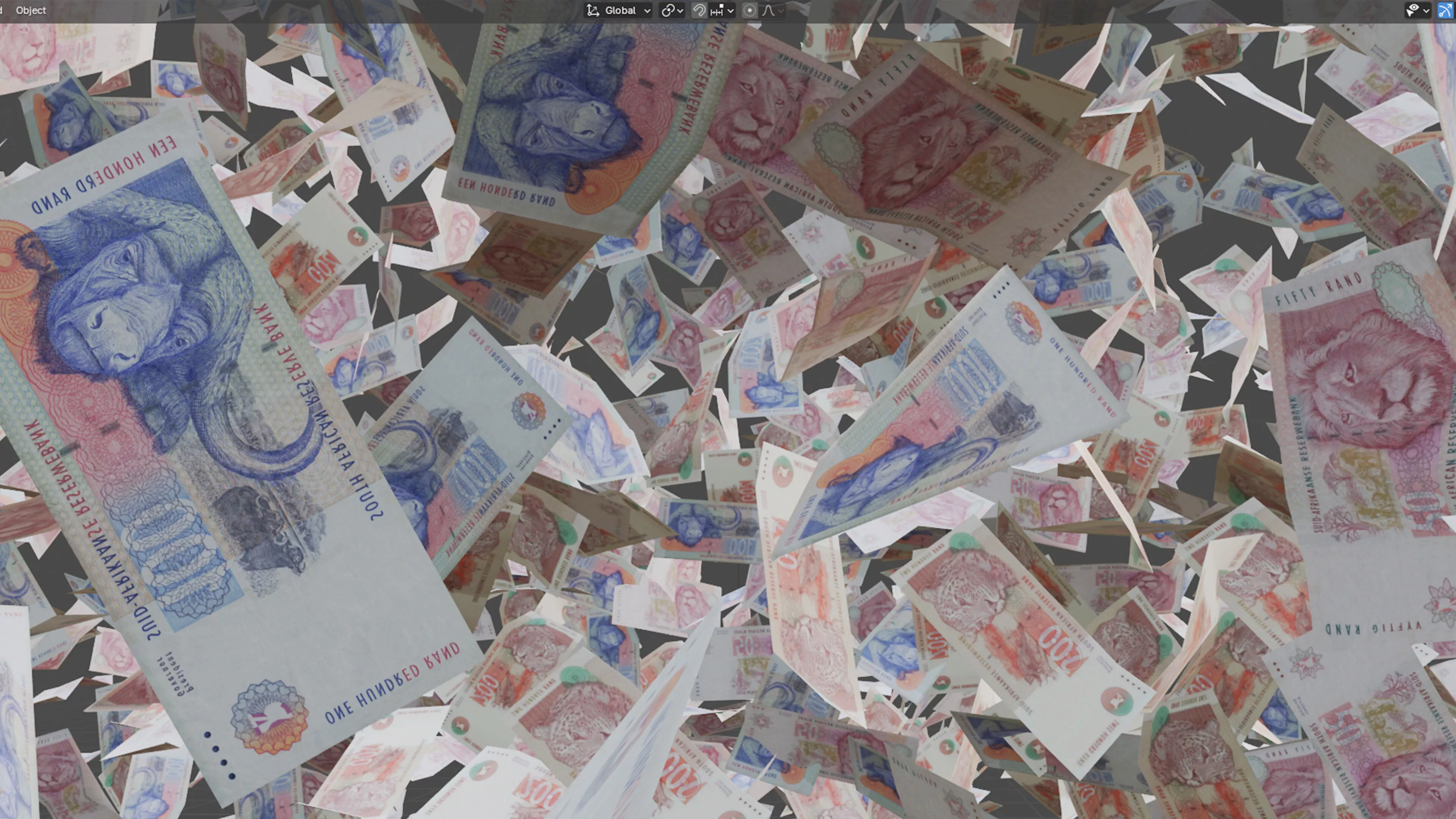 South African Rands Currency Scattered Mid-Air Low-poly 3D model