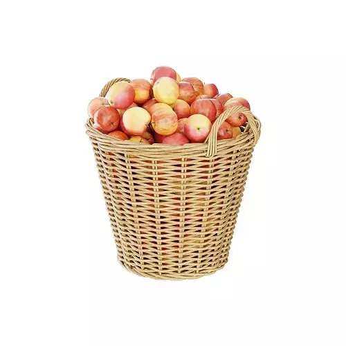 Wicker Basket with Apples 3D Model Low-poly 3D model 2