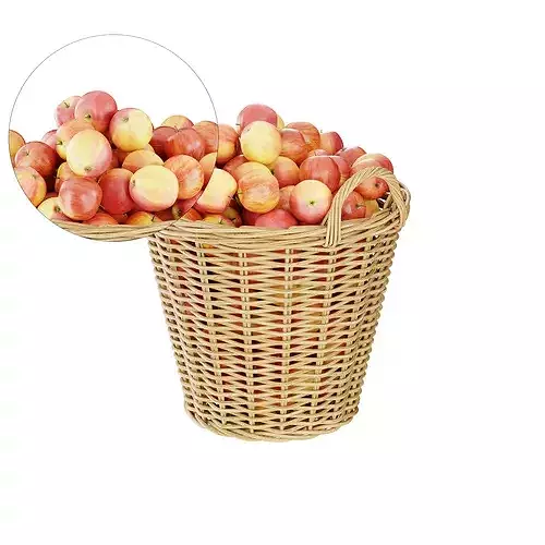 Wicker Basket with Apples 3D Model Low-poly 3D model