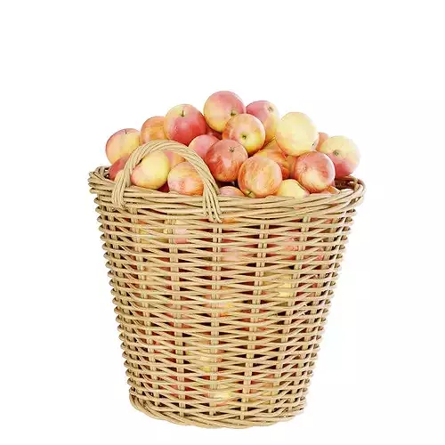 Wicker Basket with Apples 3D Model Low-poly 3D model 3