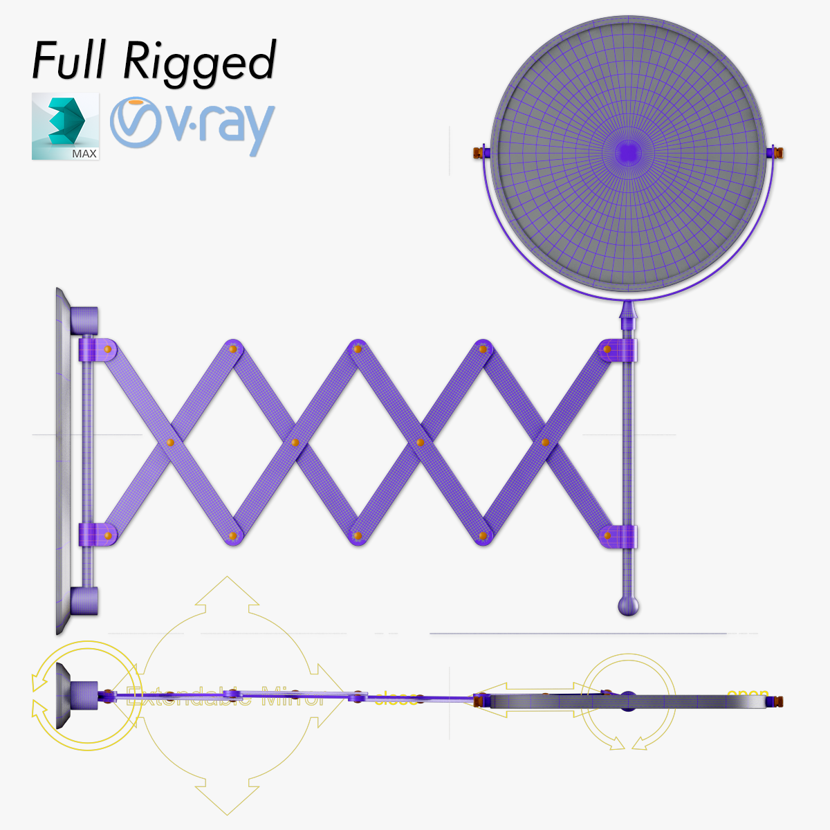 Scissor Wall Mirror Rigged 3D model_11