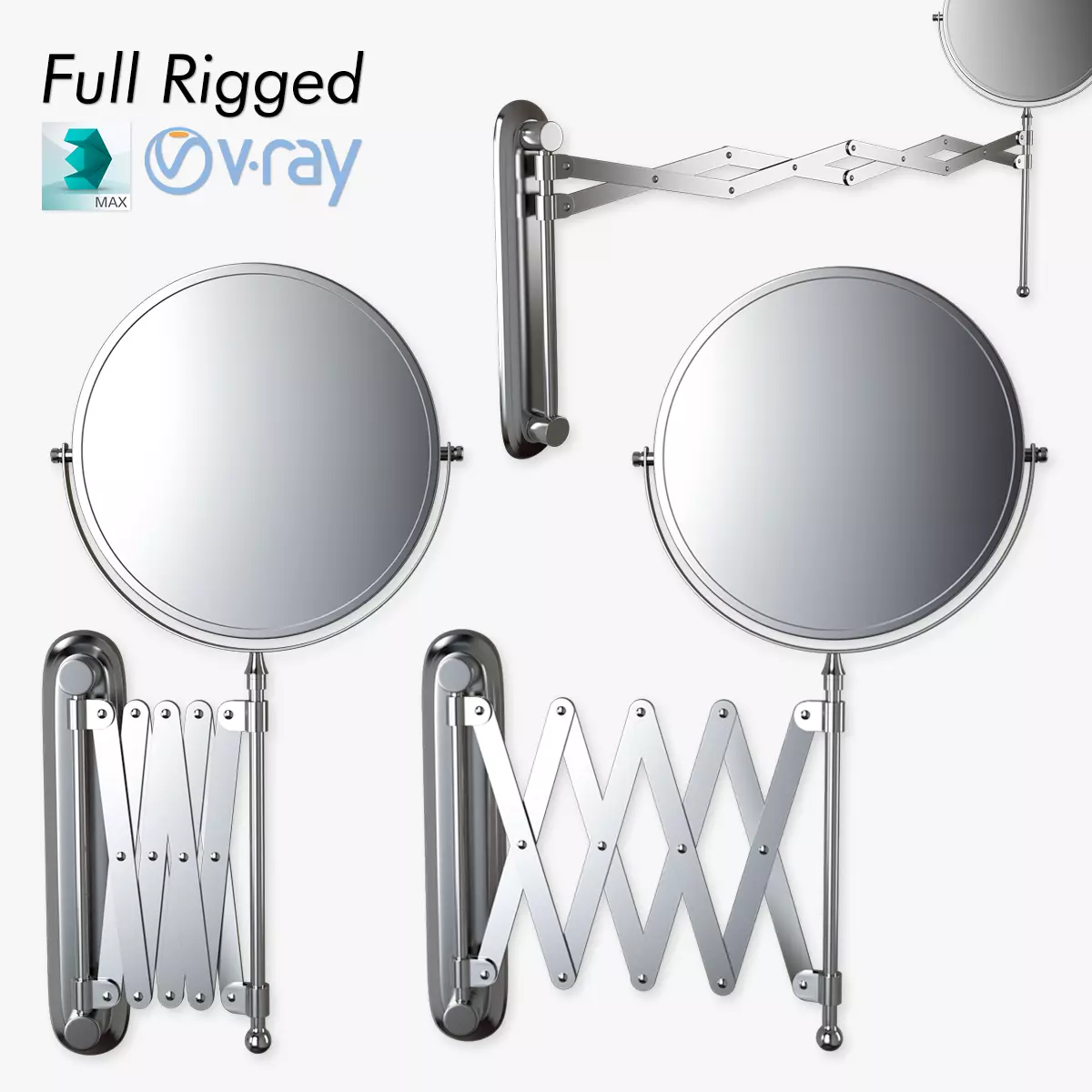 Scissor Wall Mirror Rigged 3D model_0