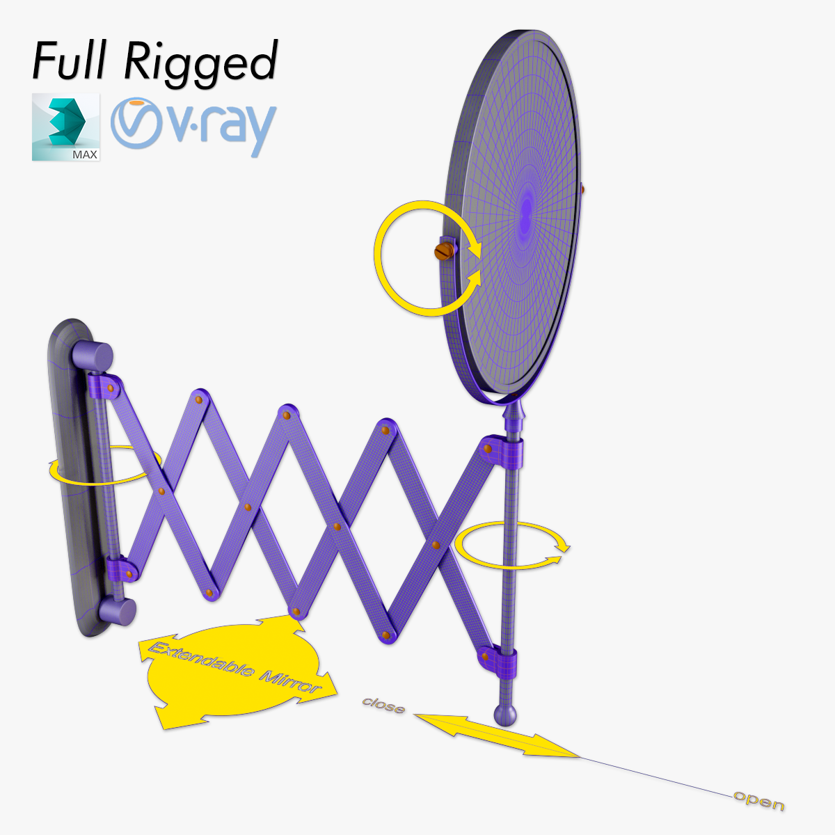 Scissor Wall Mirror Rigged 3D model_9