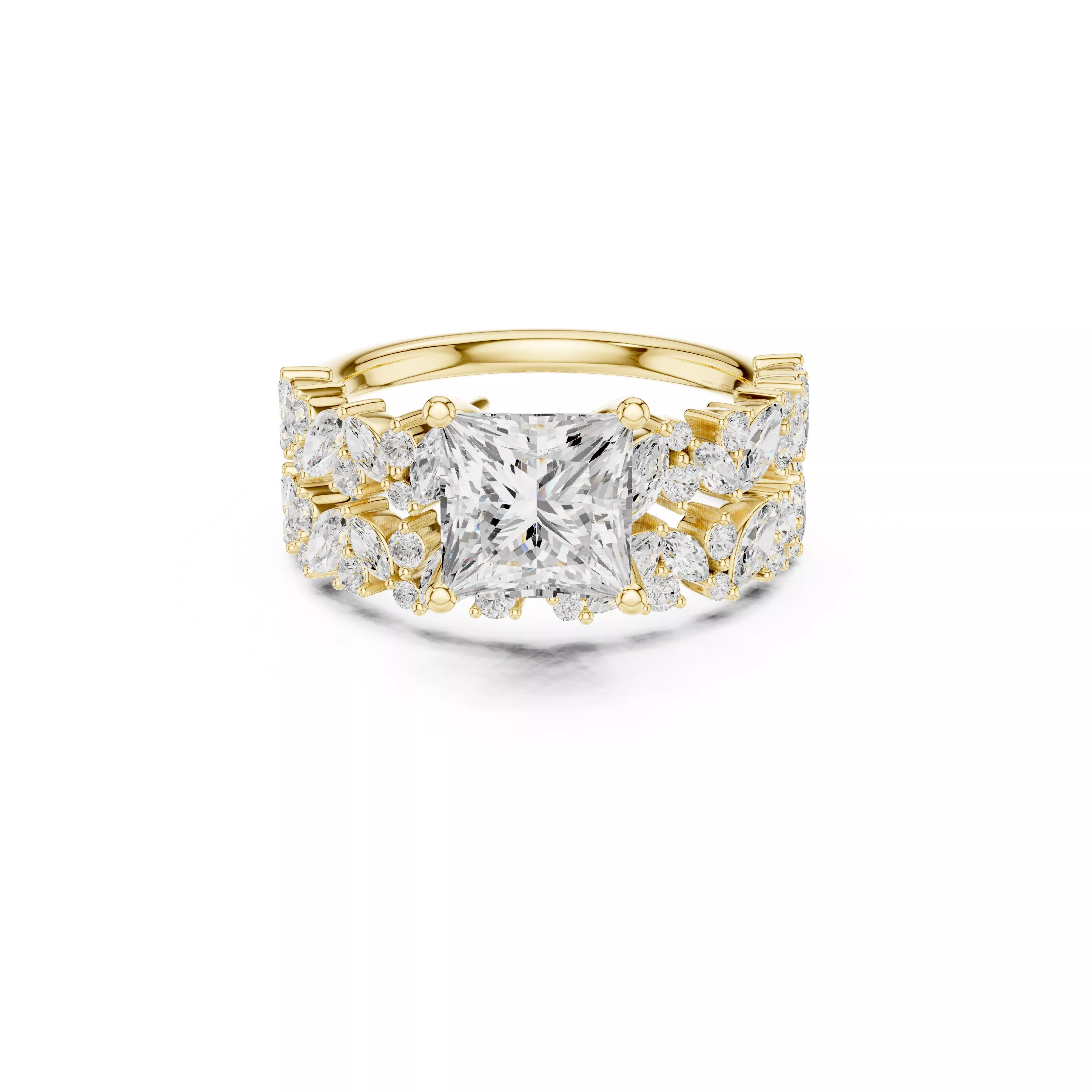 Princess Cut Bridal Ring Set Marquise Diamond Wedding Band 3D print model
