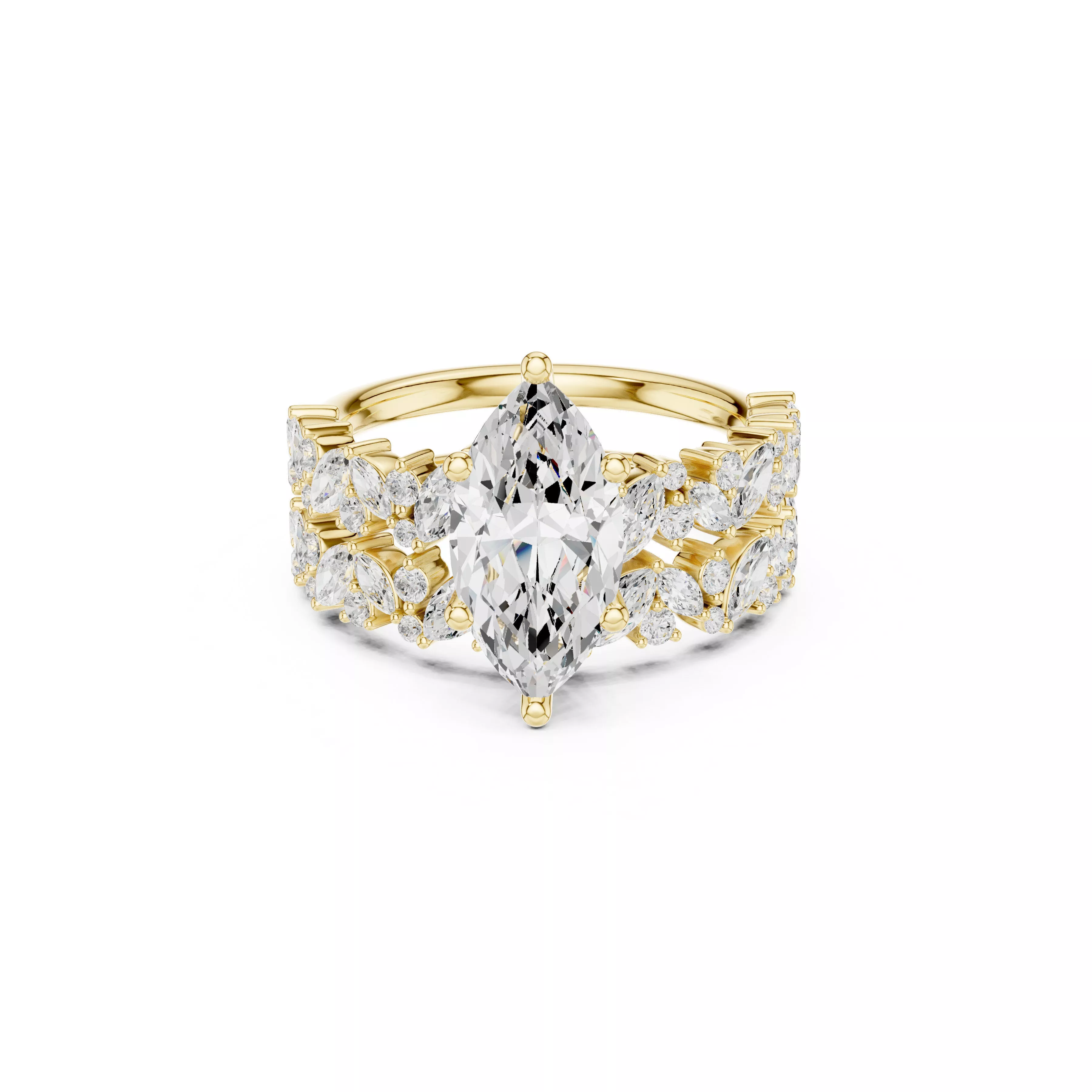 Marquise Cut Bridal Ring Set Floral Diamond Wedding Band 3D print model