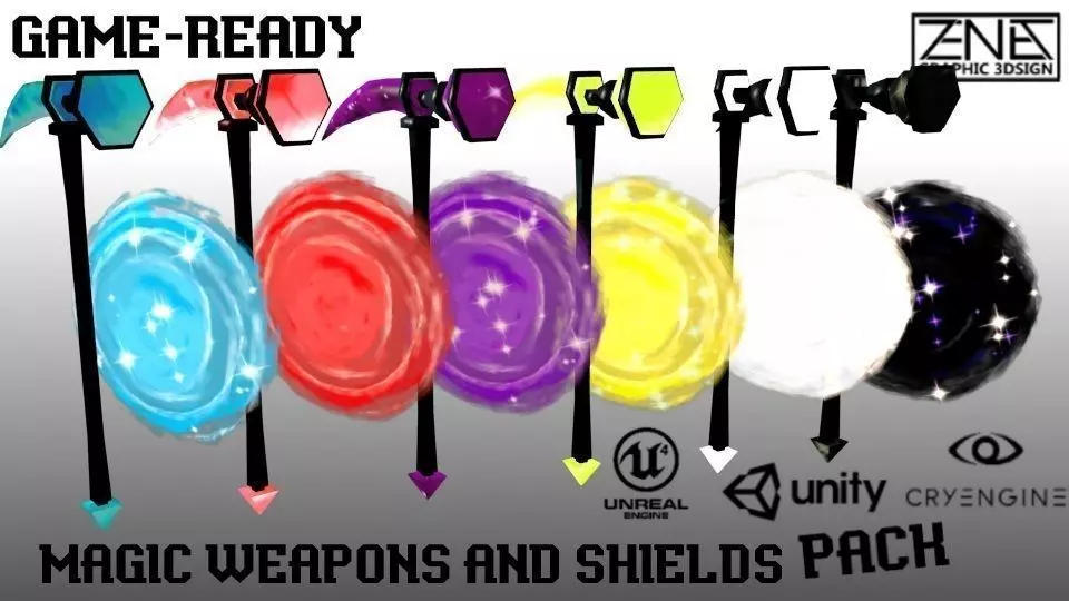 Low-Poly Magic Weapons and Shields Pack Low-poly 3D model_0
