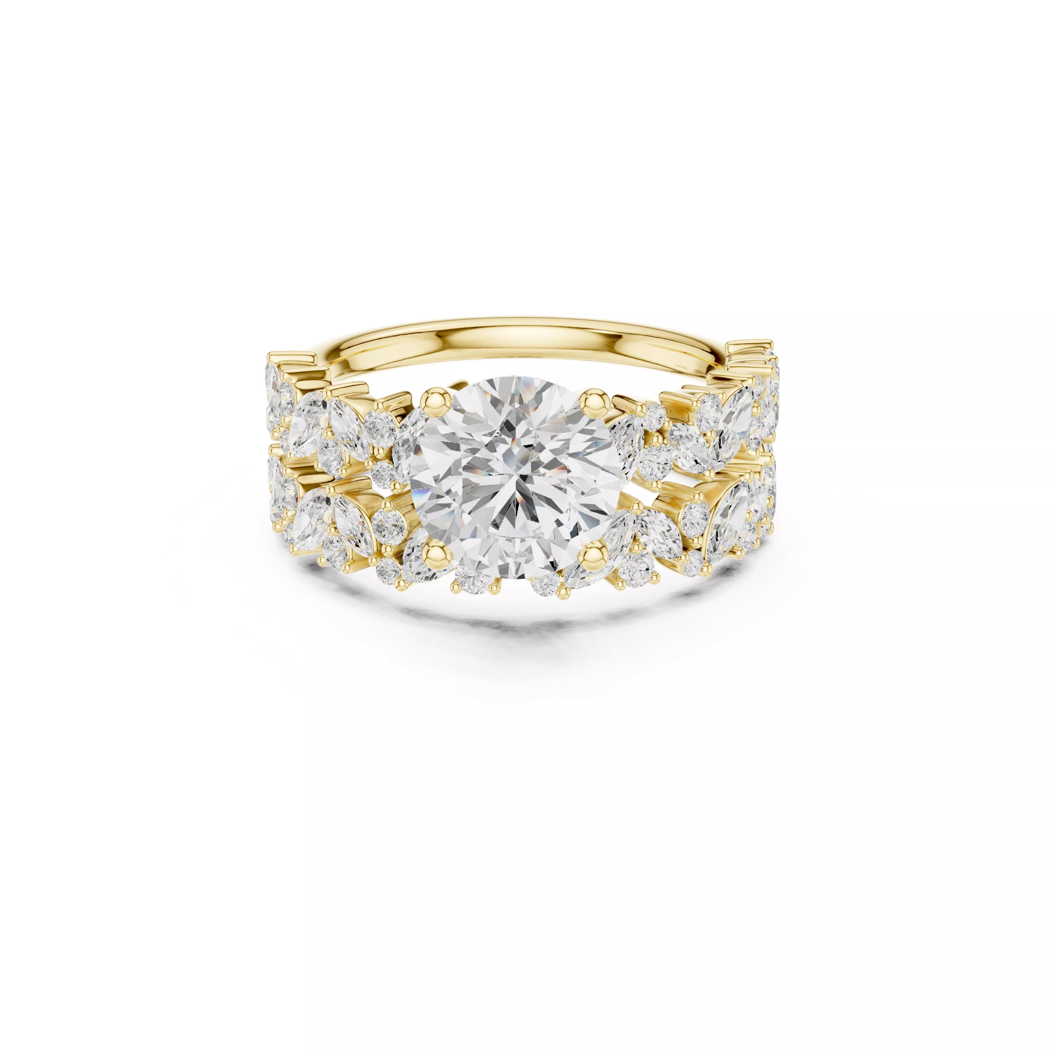 Round Cut Bridal Ring Set Floral Diamond Engagement Ring 3D print model