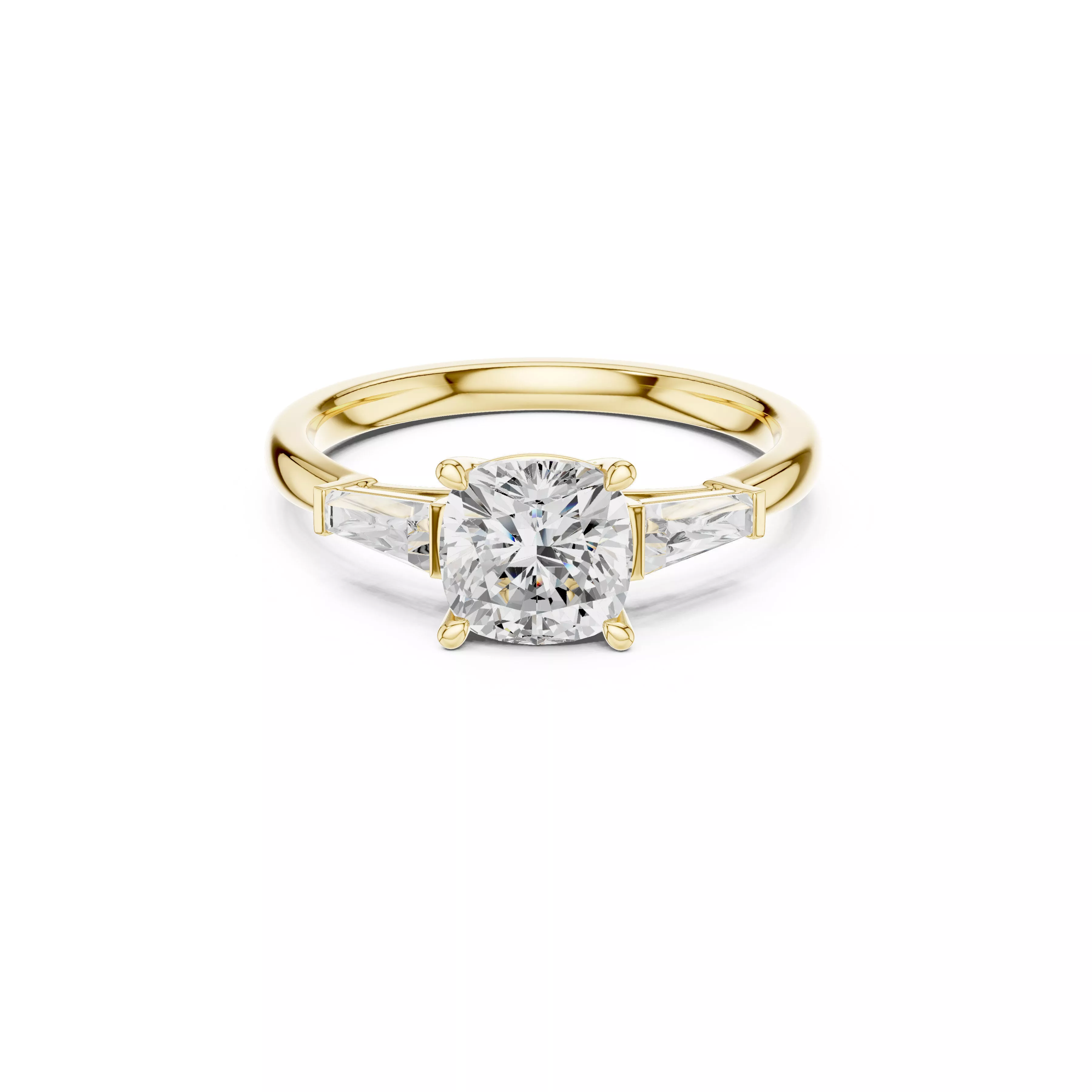 Cushion Cut Three Stone Engagement Ring Tapered Baguette Diamond 3D print model