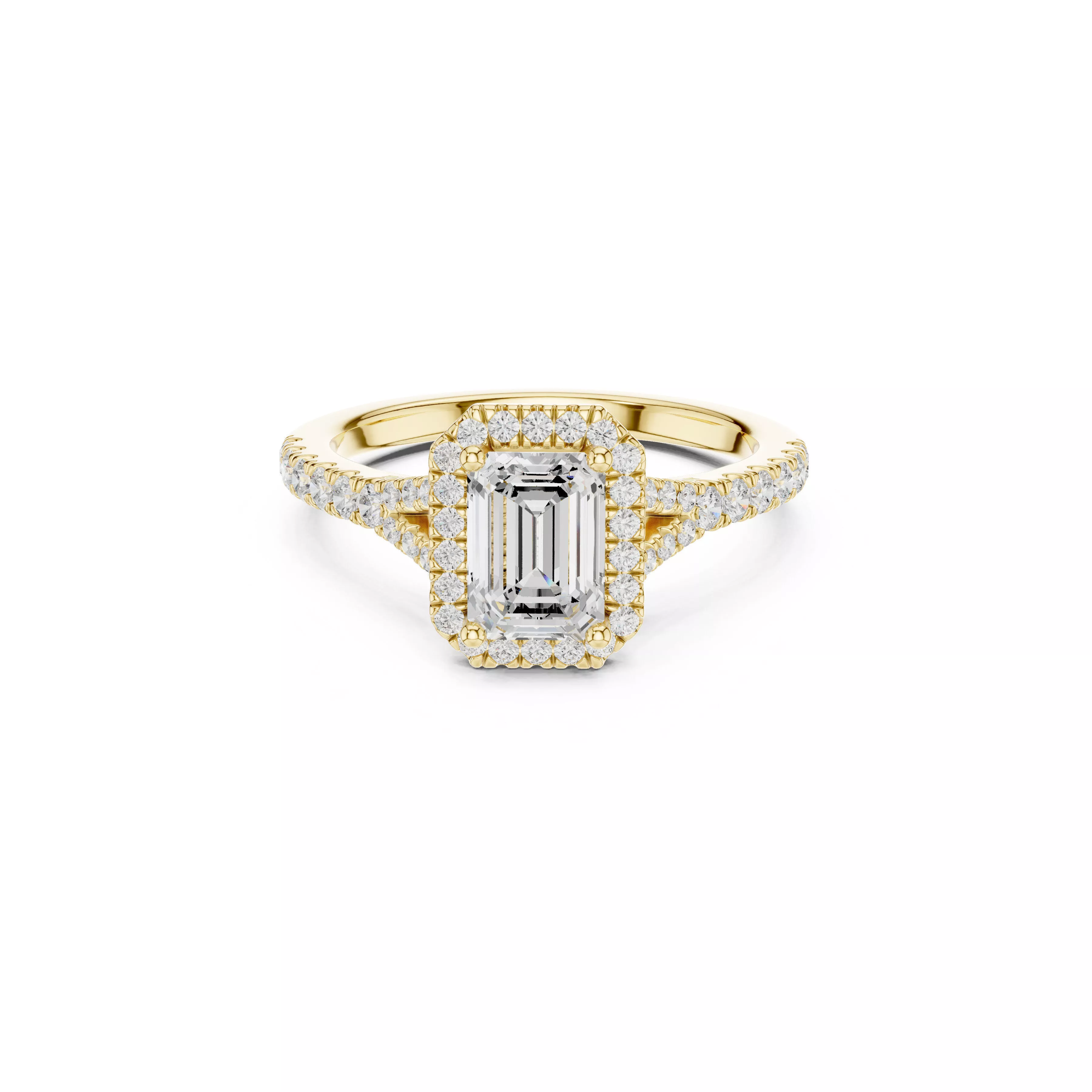 Emerald Halo Engagement Ring Emerald Cut Diamond Bridal Ring 3D print model