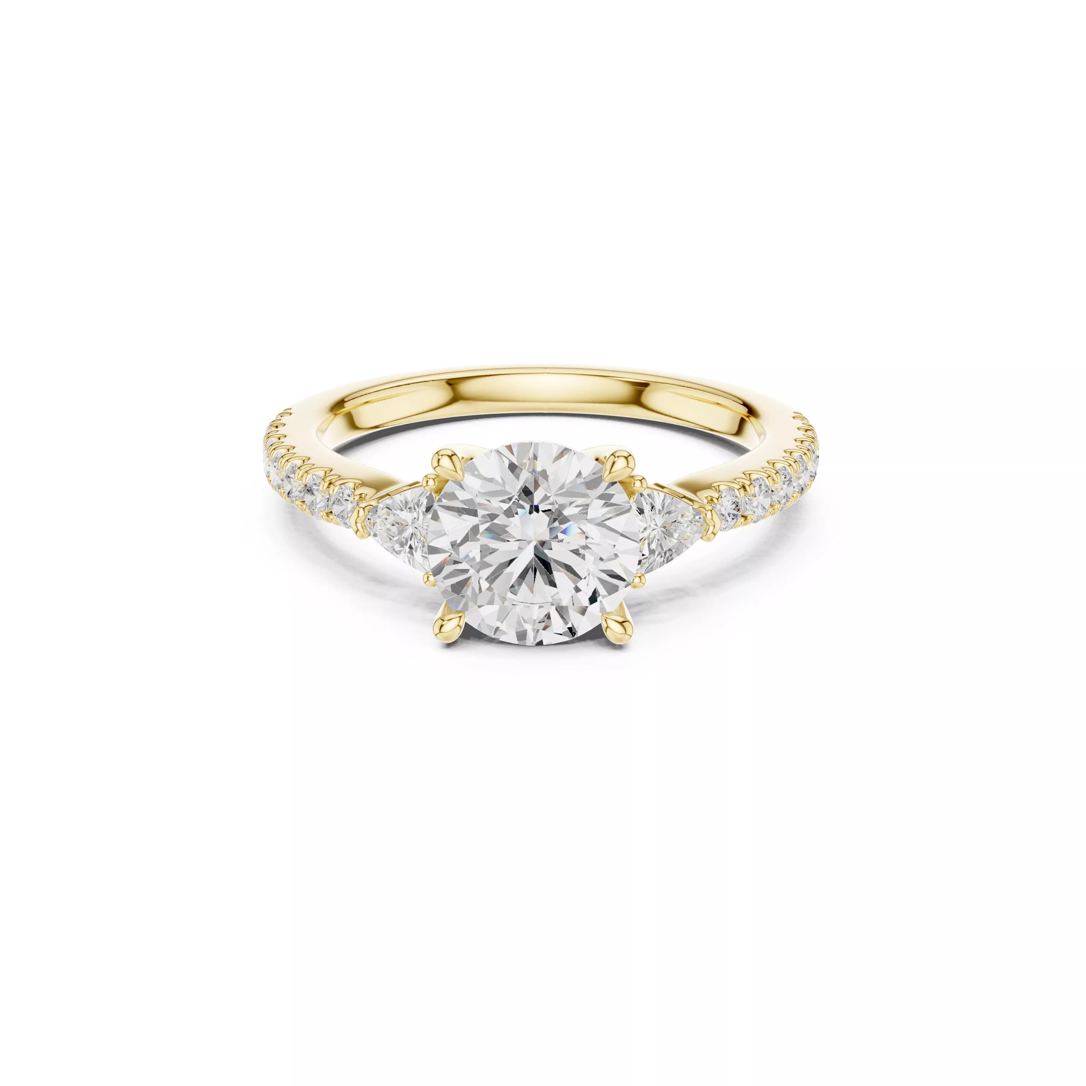 Engagement Ring with Trillion Side Stones Luxury Diamond Bridal 3D print model