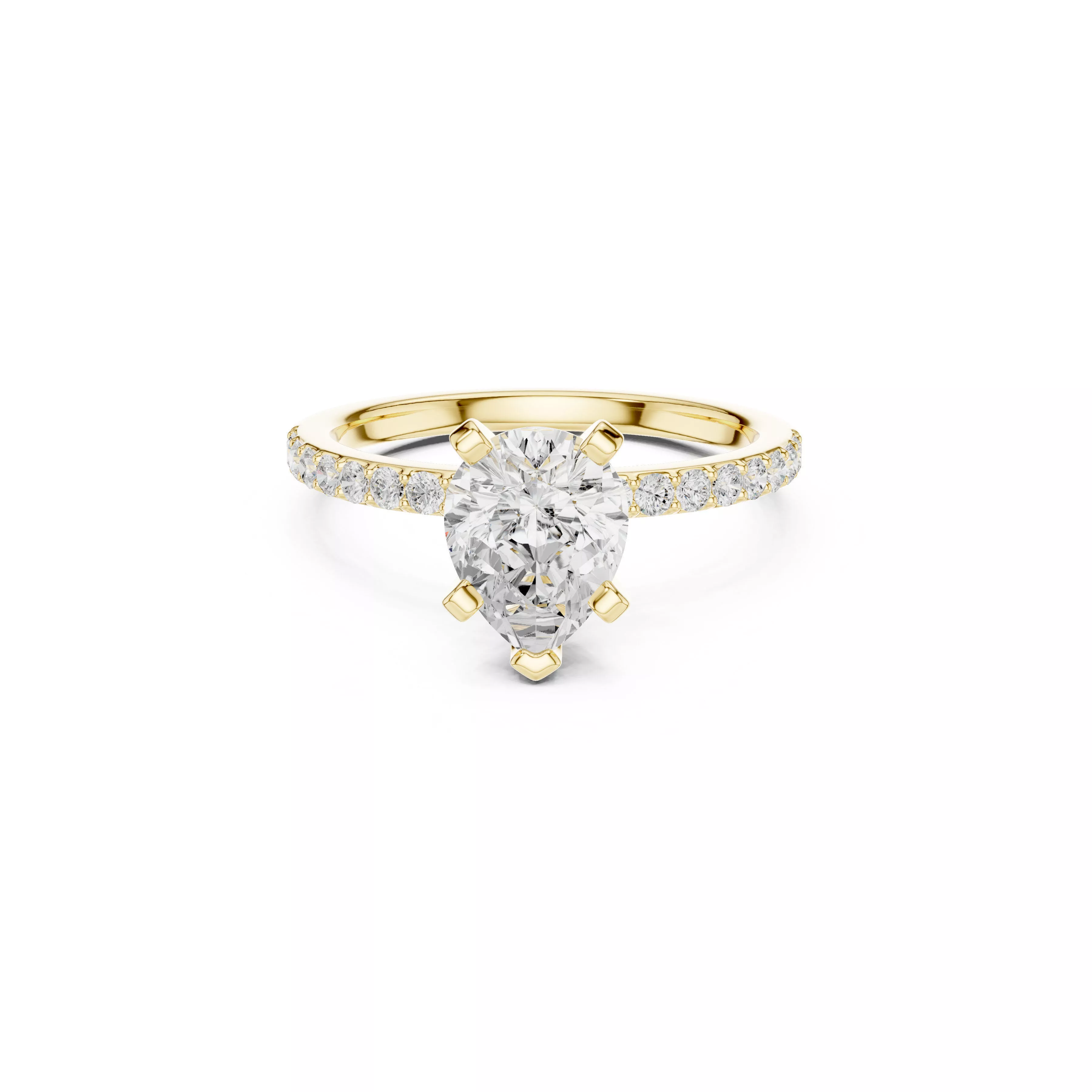 Pear Cut Pave Engagement Ring STL 3DM Solitaire Bridal Ring CAD 3D print model