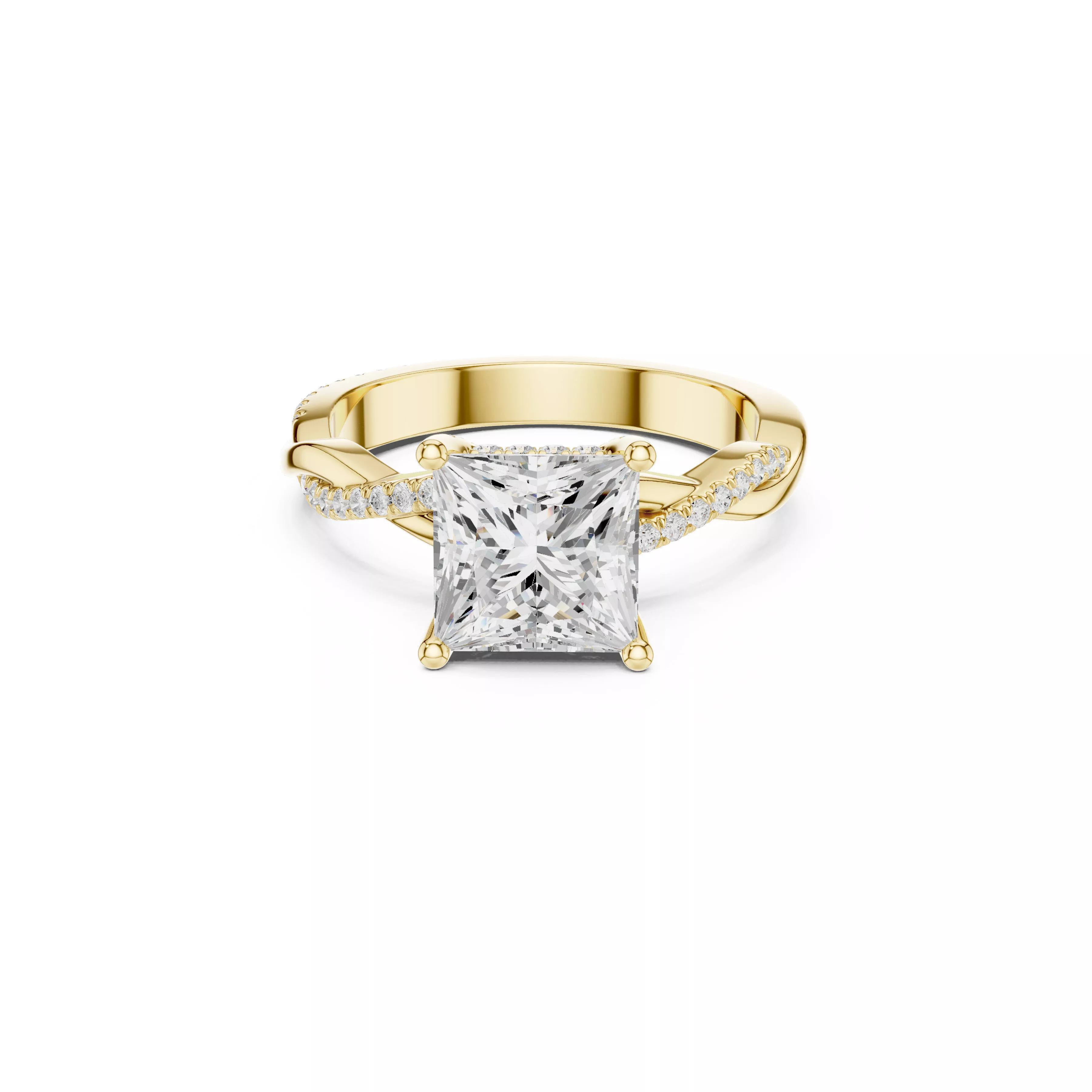 Princess Cut Twist Engagement Ring Modern Pave Solitaire Bridal 3D print model