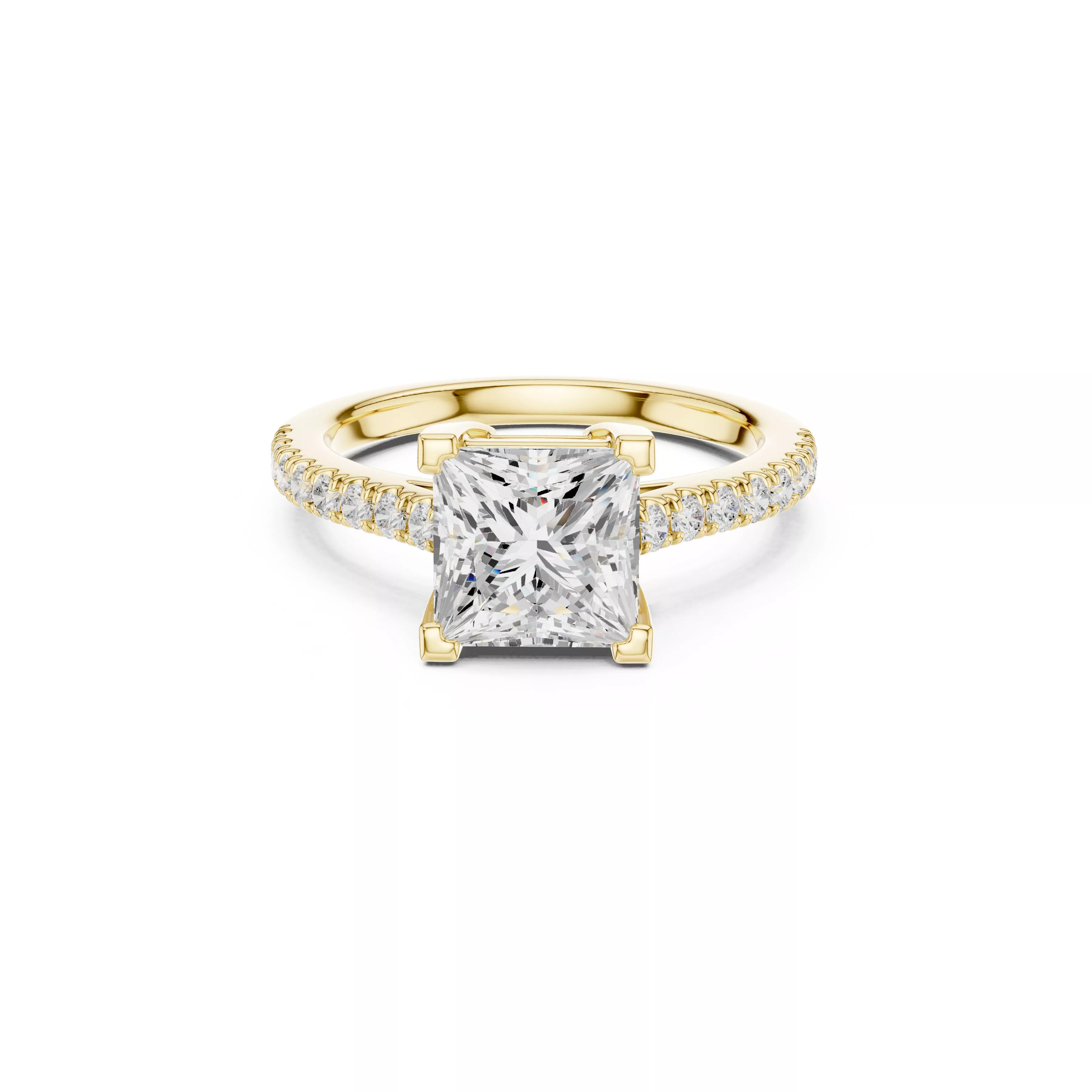 Princess Cut Pave Engagement Ring Classic Solitaire Diamond 3D print model