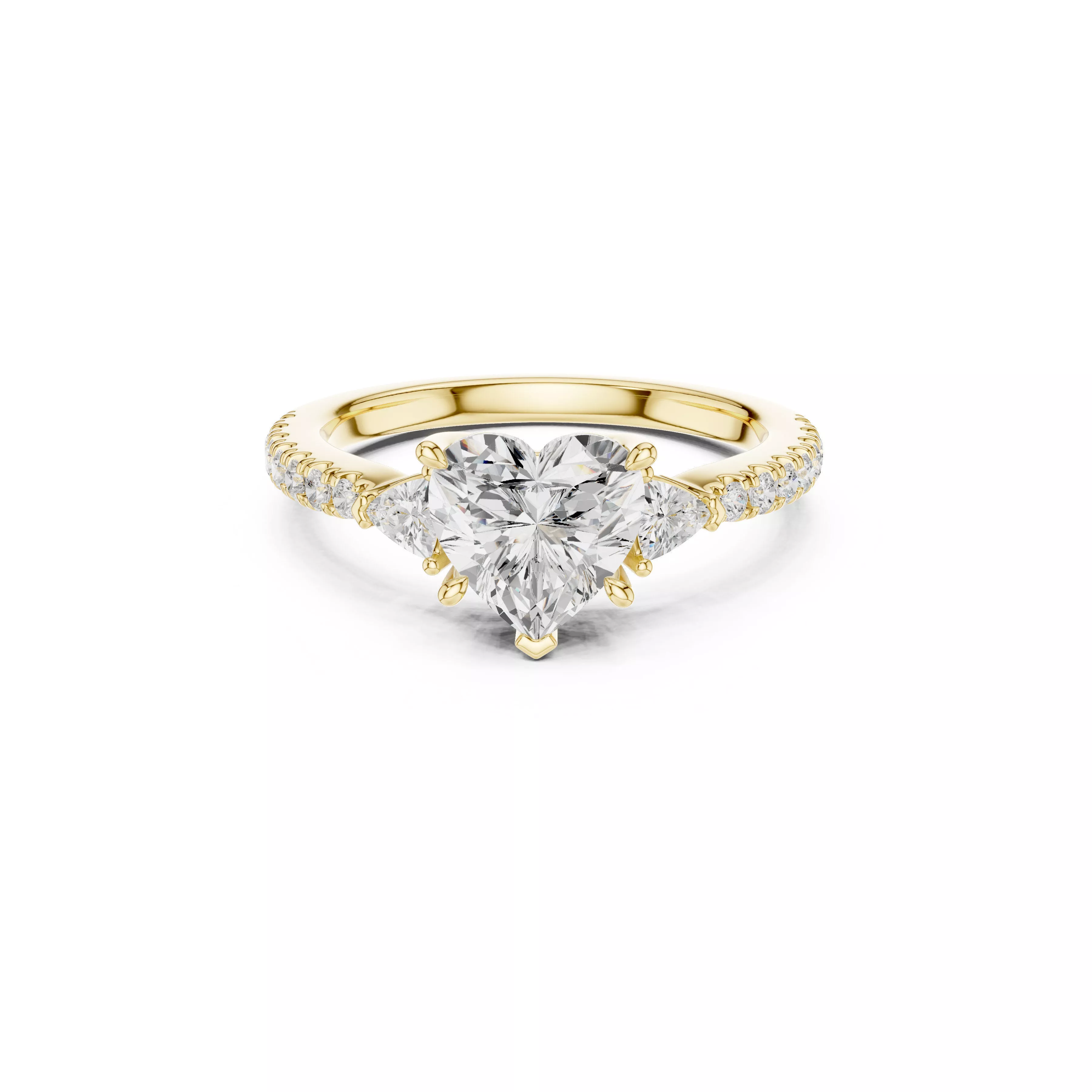 Heart Cut Three Stone Engagement Ring Trillion Side Diamond 3D print model