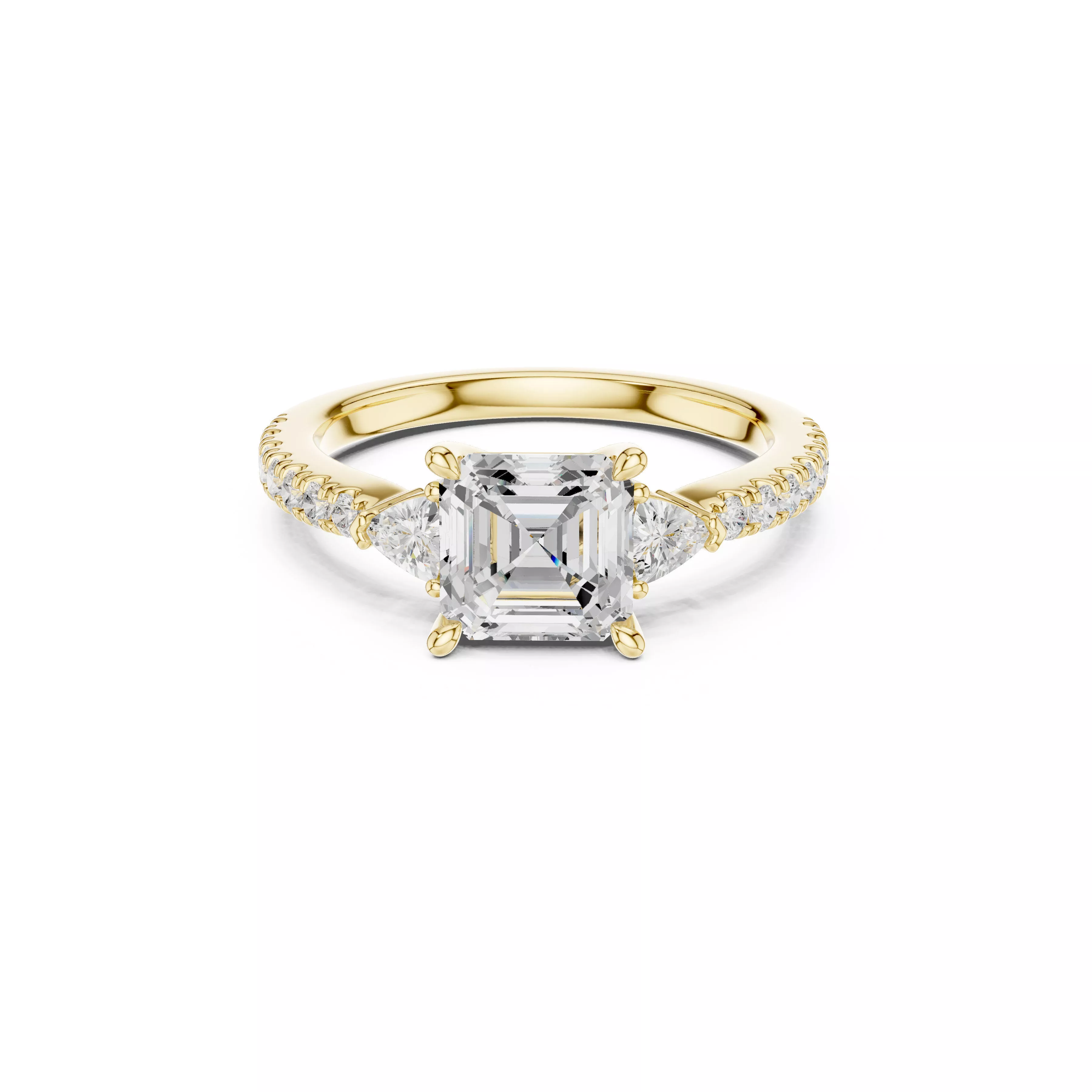 Asscher Cut Three Stone Engagement Ring Trillion Side Stone 3D print model