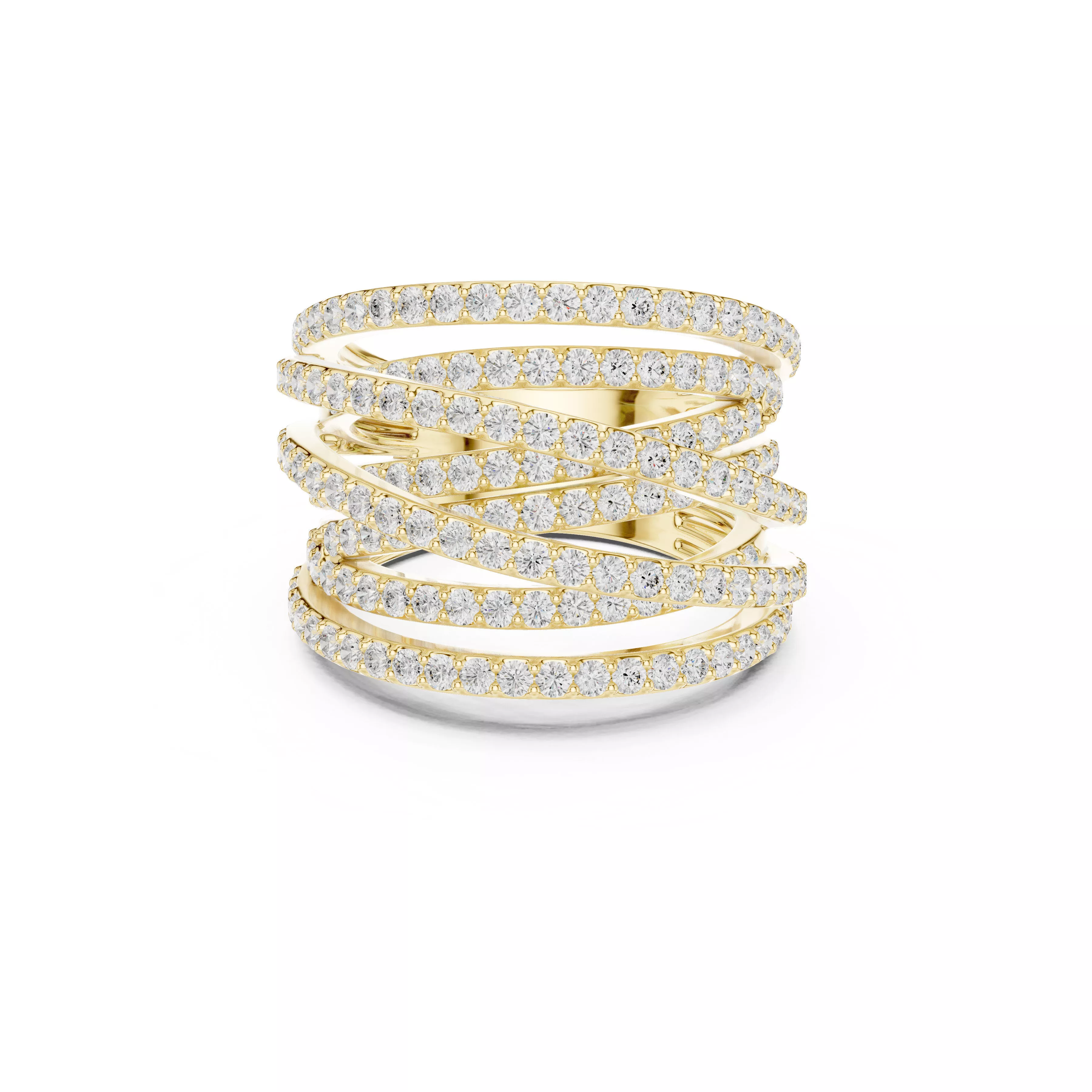 Multi Row Pave Diamond Ring Luxury Criss Cross Statement Band 3D print model