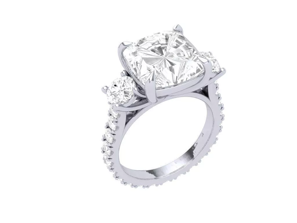 Cushion Solitaire Engagement Ring With Pave Band 3D print model