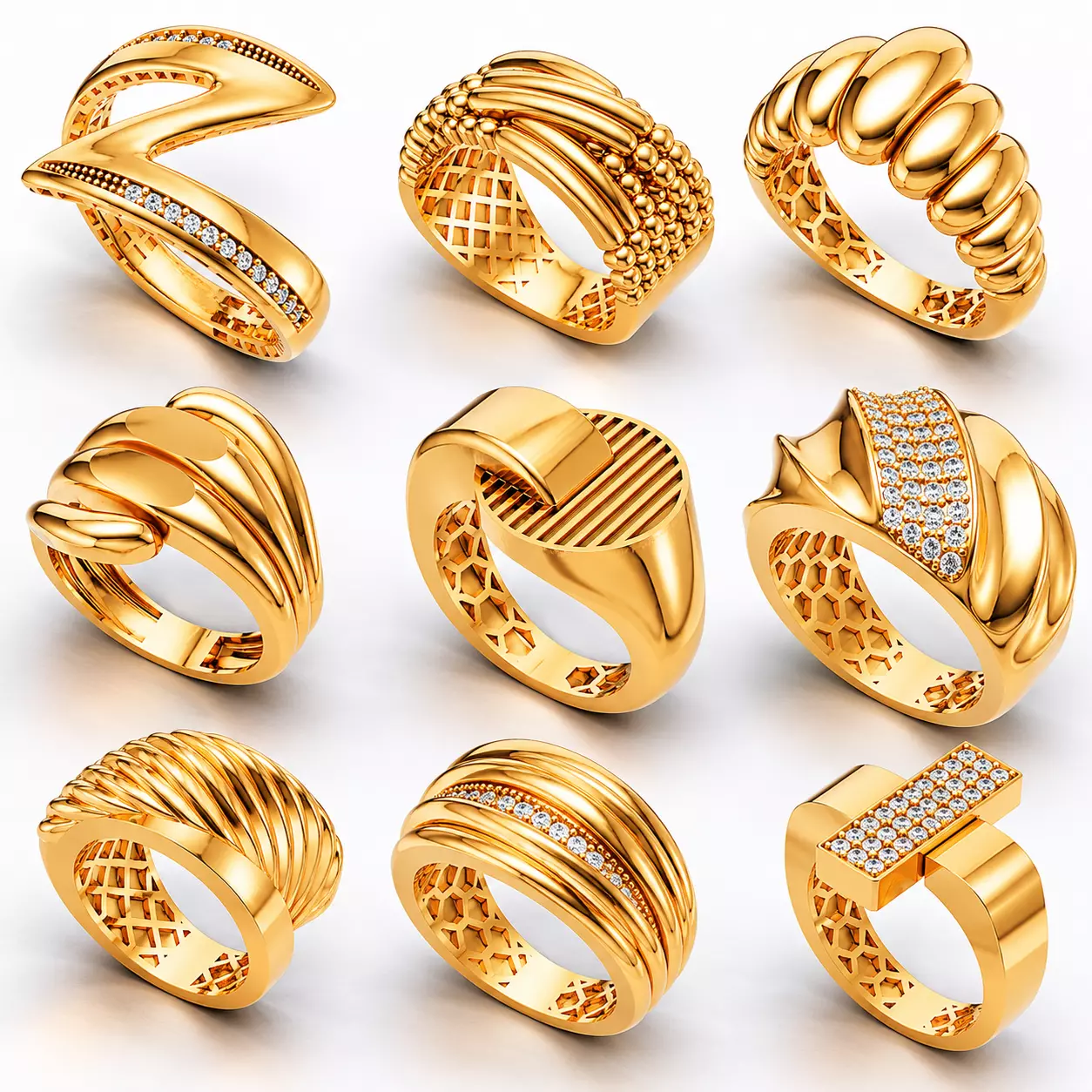 16 different ring designs 3D print model