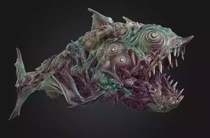 Eldritch Abomination Mutant Fish - Game Ready Horror Monster