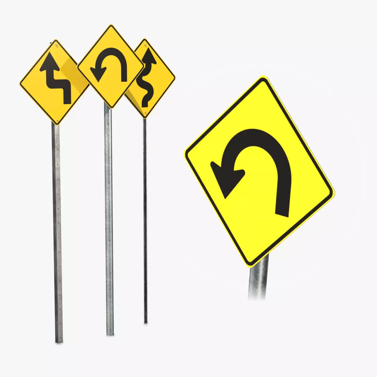 Road Signs - Roadway Curvature Warning Low-poly 3D model