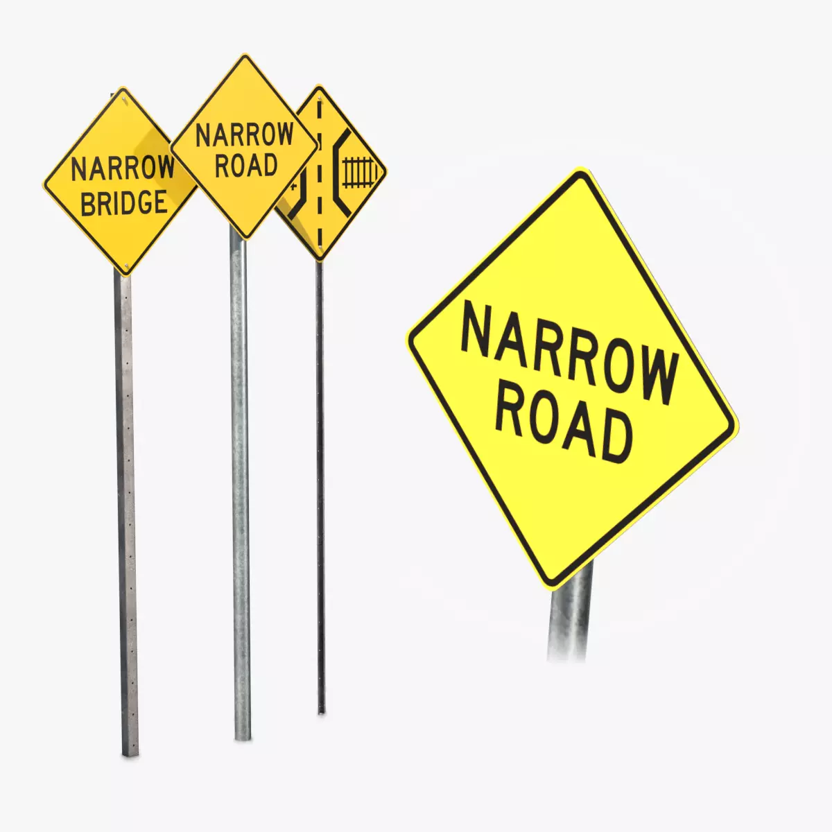 Road Signs - Road Width Warning Low-poly 3D model