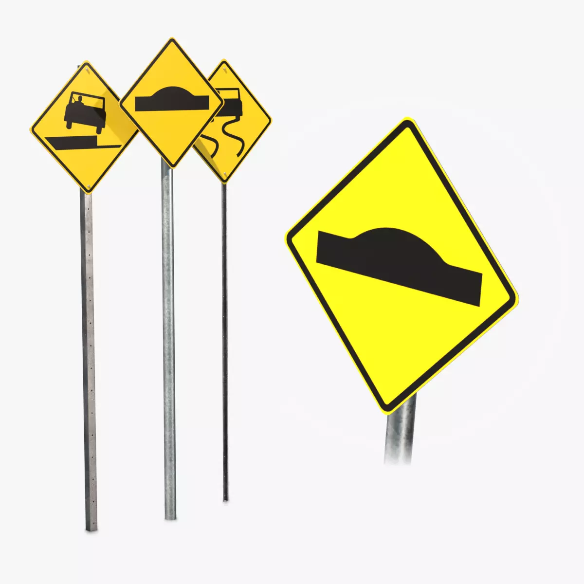 Road Signs - Road Conditions Warning Low-poly 3D model