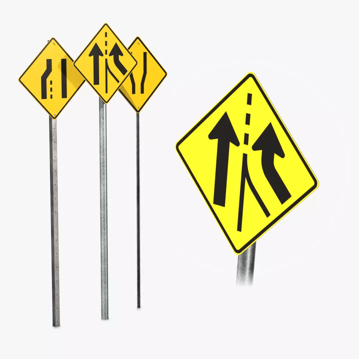 Road Signs - Lane Shift Warning Low-poly 3D model