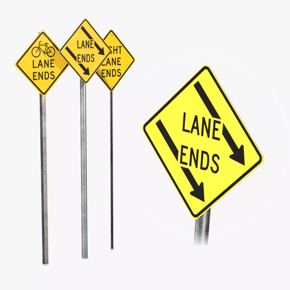 Road Signs - Lane End Warning Low-poly 3D model