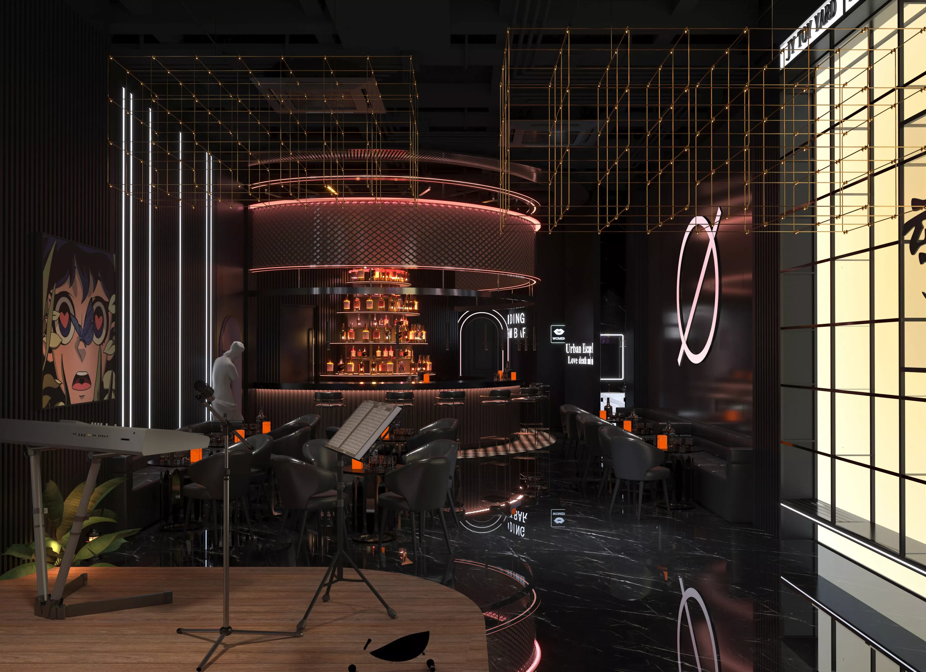 Contemporary Lounge Bar internal and external 3D model