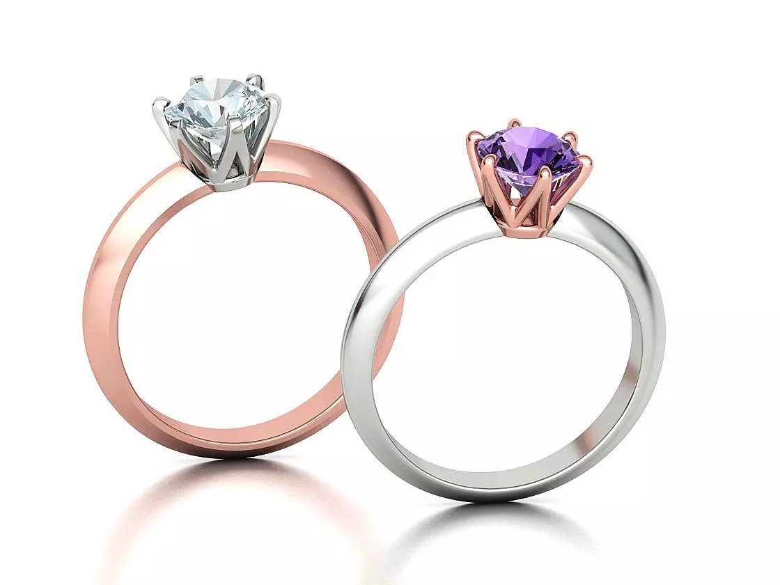 Engagement Solitaire Crown ring 1ct stone TWO SHANKS 3D print model