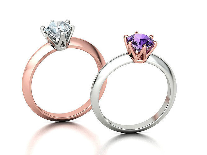 Engagement Solitaire Crown ring 1ct stone TWO SHANKS  3D print model