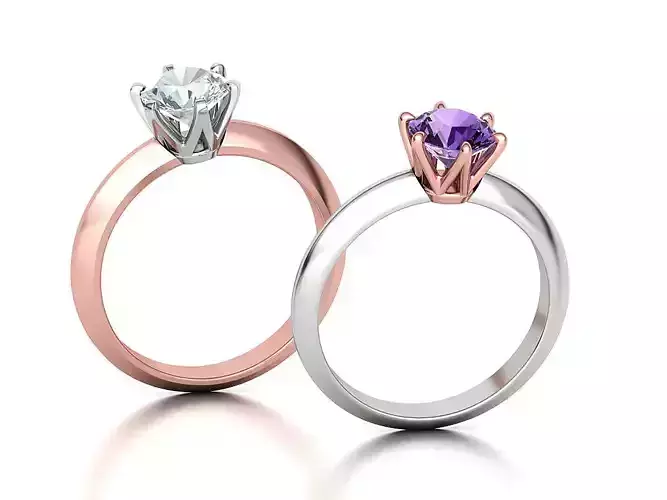 Engagement Solitaire Crown ring 1ct stone TWO SHANKS  3D print model